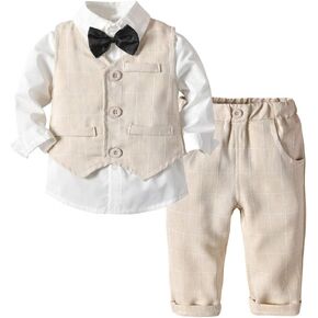 Toddler Boy Clothes Suits Boys Gentleman Outfits Set Formal Dress Shirt+Vest+Pants+Bow Tie 1-5T