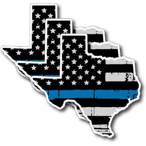 3 Pack of State of Texas Shaped Thin Blue Line Police Officer Tattered BLM American Flag Grunge Style Vinyl Decal Sticker Car Truck 5" x 4.7"