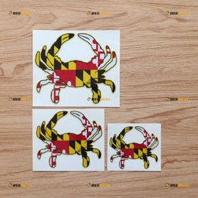 3 Pack Reflective, 3 Inches, 4 Inches, 5 Inches - Maryland State Flag Crab Vinyl Decal Sticker - for Car Boat Laptop 05081