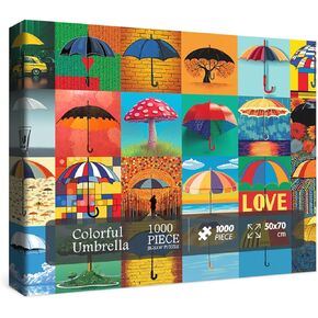Colorful Umbrella Puzzles 1000 Piece Puzzle for Adults, Art Jigsaw Puzzles Painting Puzzle 1000 Piece for Adults, Collage Puzzle Funny Rainbow Puzzles As Home Decor