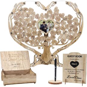 Heart Wedding Guest Book Alternative, Rustic Wooden Wedding Guest Book with Heart Picture Frame, Wedding Heart Guest Book Drop Box, Personalized Wedding Guest Book for Wedding Decor Party Birthday