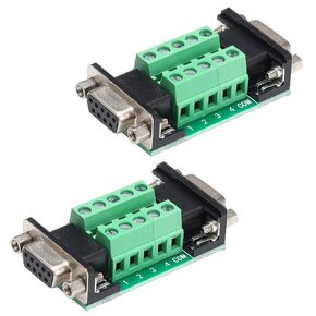 2pcs DB9 Male to Female Terminal Breakout Board, RS232 D-SUB Serial to 9pin Port Terminal Block Gender Changer Connector
