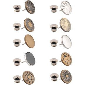 CM 10 Pcs No Sewing Perfect Fit Instant Button Metal Adds Or Reduces an Inch to Any Pants Waist in Seconds 17mm