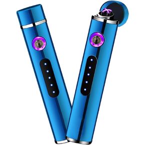 Electric Lighter Rechargeable Lighter Portable Windproof Lighter Flameless Mini Lighter with Double Arc Ignition Plasma Lighter for Candle, Tealight, Firework (Blue)
