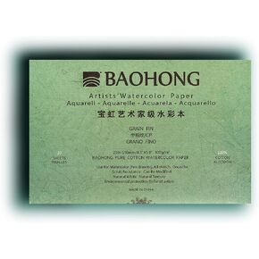 BAOHONG Artists' Watercolor Paper Block (20 Sheets, glued on Four Edges), 100% Cotton, Acid-Free, 140LB/300GSM, Watercolor Art Supplies for Wet, Dry, and Mixed Media Painting (Cold Press 8.3"X5.9")
