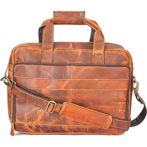 Ajuny Leather Laptop Messenger Bag Vintage Large Adjustable Strap Shoulder Bags for College School Office Business Travel