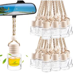 100 Pack Hanging Car Air Freshener Diffuser Bottles Empty Round Glass Perfume Bottles Pendant Essential Oils Aromatherapy Fragrance Diffuser Bottle Ornament Decor
