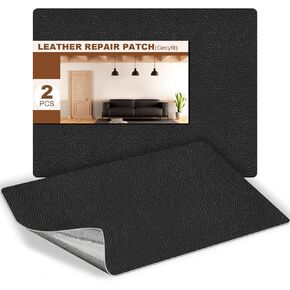 Leather Repair Kit for Furniture, 2 PCS Black Leather Patches Car Interior, 8×11in Self Adhesive Waterproof Fabric Leather Seat Repair Patch for Cars, Motorcycle, Leather Couch Repair Tape