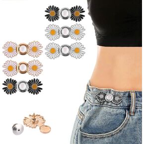 6 Sets Pant Waist Tightener Adjustable Waist Buckle No Sewing Required Jean Buttons for Loose Jeans Daisy Flower Pants Button Tightener