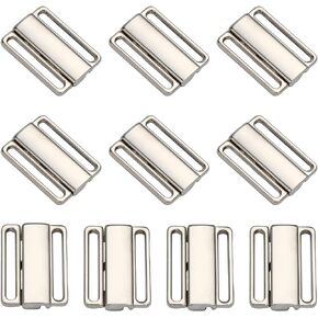 CHGCRAFT 10 Sets 3/4 Inch Metal Bra Strap Hooks Bathing Suit Replacement Clasp Bikini Halter Swimsuit Adjustment Slides for DIY Craft Bra Swimsuit, Platinum, 16.5x23.5x3.5mm