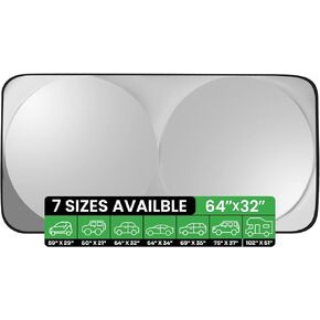 lebogner Windshield Sun Shade, Small 59" X 29" Foldable Sunshades for Car Protects from UV Rays & Heat, Durable 240T Material Sun Visor Shield with Storage Pouch, Automotive Interior Sun Protection