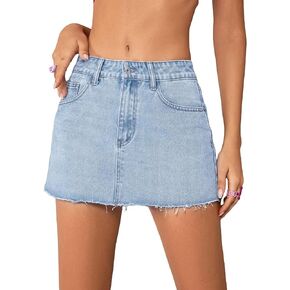 Jumppmile Womens Mini Denim Skirt Mid Waist Mini Dress Jean Skirts