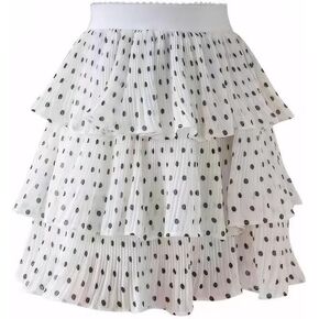 Women's Sexy Cute high Waisted A-line Lined Skirt Summer Layered Cake Chiffon Pleated Mini Skirt