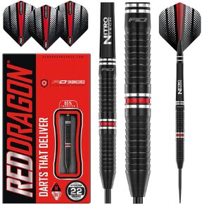 RED DRAGON Razor Edge ZX-95 Tungsten Professional Darts Set with Flights and Nitrotech Shafts (Stems)