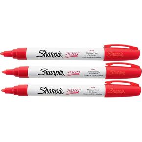 Sharpie Oil-Based Paint Marker, Medium Point, Red Ink, Pack of 3