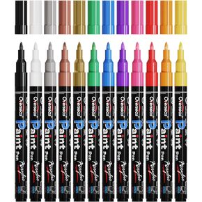 Overseas Paint Pens Paint Markers - 12 Colors Permanent Markers Acrylic Paint Pens, Water Based, 0.7mm Extra Fine Assorted Color Waterproof Marker Pen for Wood, Metal, Rock, Plastic, Glass, Canvas