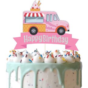 Ice Cream Truck Happy Birthday Cake Topper, Ice Cream Truck Cake Decor, Summer Birthday Party Supplies, Summer Ice Cream Themed Party Decoration