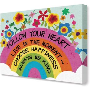 A Beautiful Day Begins with A Beautiful Mindset Canvas Framed Art, Colorful Flowers Elephants Motivational Mindset Canvas Framed Print for Teens Girls Home Bedroom Dorm Office Wall Decor 12" x 15"