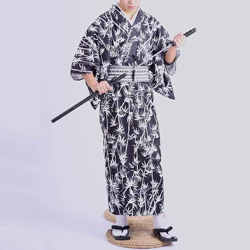Japanese Yukata Men's Traditional Kimono Costume Honeycomb Pattern Cotton Unisex Long Robe with OBI Suit Bathrobe in Saudi Arabia