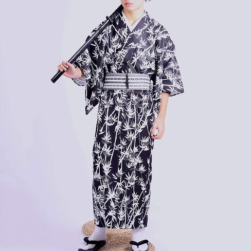 Japanese Yukata Men's Traditional Kimono Costume Honeycomb Pattern Cotton Unisex Long Robe with OBI Suit Bathrobe in Saudi Arabia