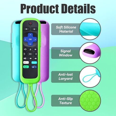3 عبوات من حافظة السيليكون الناعمة لجهاز التحكم عن بعد Roku، بديل عالمي لجهاز التحكم عن بعد لجهاز Hisense Roku/TCL Roku TV/Roku Steaming Stick/Roku Express (أزرق + أخضر + أرجواني) in Kuwait