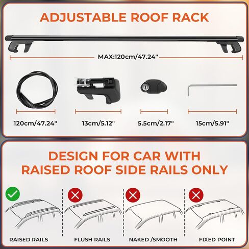 ACLONG Cross Bars Car Roof Rack 53 "Universal Adjustable Aluminum Cargo Rooftop Crossbars 135CM Fits Cars SUVs with Raised Rails Lockable for Ladders, Camping Gear, and Sports Equipment-2PCS in Kuwait