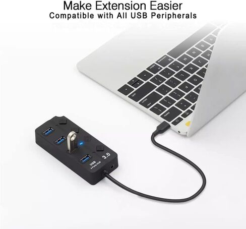 USB Hub USB 3.0 Splitter 4-Ports USB Extender Multiport USB محول مع مفاتيح فردية USB Expander Dongle لأجهزة الكمبيوتر المحمول/MacBook/محركات أقراص فلاش/محرك الأقراص الصلبة المحمول/الطابعة (4 منافذ) in Kuwait