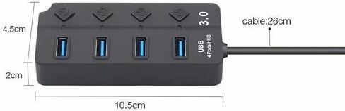 USB Hub USB 3.0 Splitter 4-Ports USB Extender Multiport USB محول مع مفاتيح فردية USB Expander Dongle لأجهزة الكمبيوتر المحمول/MacBook/محركات أقراص فلاش/محرك الأقراص الصلبة المحمول/الطابعة (4 منافذ) in Kuwait