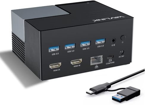 محطة إرساء USB C، WAVLINK USB C شاشة HDMI مزدوجة مع شحن 100 وات، USB C/USB 3.0 إلى HDMI المزدوج، إيثرنت، 4 USB 3.0، صوت لأجهزة MacOS وWindows، أجهزة الكمبيوتر المحمولة Dell/Surface/HP/Lenovo in Kuwait