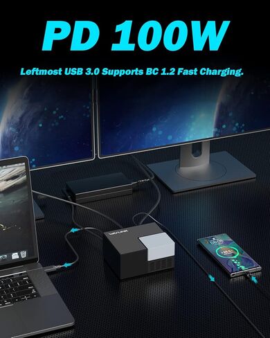 محطة إرساء USB C، WAVLINK USB C شاشة HDMI مزدوجة مع شحن 100 وات، USB C/USB 3.0 إلى HDMI المزدوج، إيثرنت، 4 USB 3.0، صوت لأجهزة MacOS وWindows، أجهزة الكمبيوتر المحمولة Dell/Surface/HP/Lenovo in Kuwait