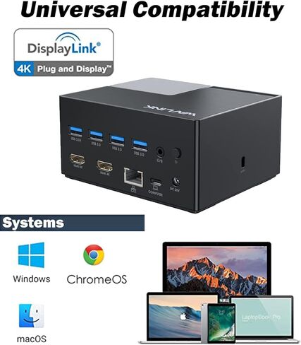 محطة إرساء USB C، WAVLINK USB C شاشة HDMI مزدوجة مع شحن 100 وات، USB C/USB 3.0 إلى HDMI المزدوج، إيثرنت، 4 USB 3.0، صوت لأجهزة MacOS وWindows، أجهزة الكمبيوتر المحمولة Dell/Surface/HP/Lenovo in Kuwait