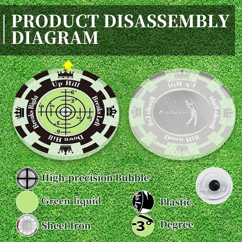 2-Pack Golf Green Reader with Magnetic Hat Clip, 1.8 Inch Golf Ball Markers for Putting Green with High Precision Horizontal Bubble, Putt Aid Golf Gifts for Men (Green) in Saudi Arabia