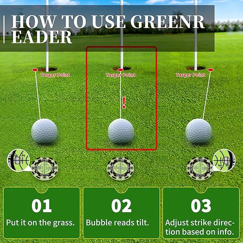 2-Pack Golf Green Reader with Magnetic Hat Clip, 1.8 Inch Golf Ball Markers for Putting Green with High Precision Horizontal Bubble, Putt Aid Golf Gifts for Men (Green) in Saudi Arabia