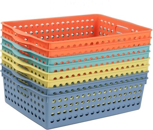 8 Pack Plastic Storage Baskets , Small Pantry Baskets for Organizing, Woven Basket Organizer Basket Bins for Shelves, Organizer and Storage for Bathroom, Bedrooms, Kitchens (Multicolour 8PCS) in Kuwait