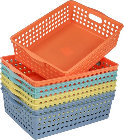 8 Pack Plastic Storage Baskets , Small Pantry Baskets for Organizing, Woven Basket Organizer Basket Bins for Shelves, Organizer and Storage for Bathroom, Bedrooms, Kitchens (Multicolour 8PCS) in Kuwait