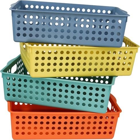 8 Pack Plastic Storage Baskets , Small Pantry Baskets for Organizing, Woven Basket Organizer Basket Bins for Shelves, Organizer and Storage for Bathroom, Bedrooms, Kitchens (Multicolour 8PCS) in Kuwait