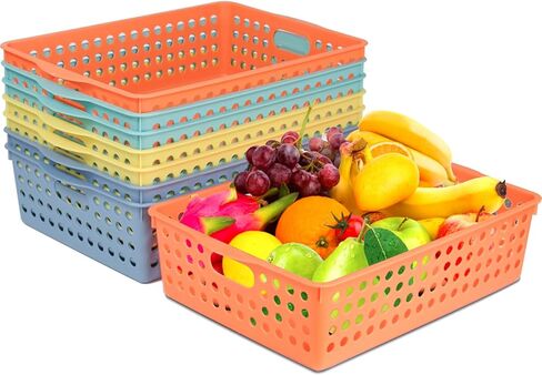 8 Pack Plastic Storage Baskets , Small Pantry Baskets for Organizing, Woven Basket Organizer Basket Bins for Shelves, Organizer and Storage for Bathroom, Bedrooms, Kitchens (Multicolour 8PCS) in Kuwait