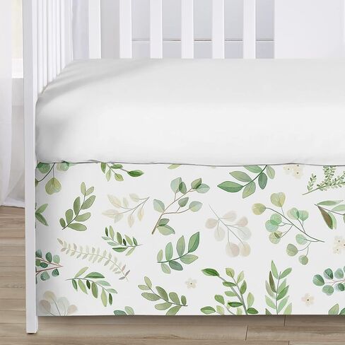 Sweet Jojo Designs Floral Leaf Baby Girl Nursery Crib Bedding Set - 4 Pieces - Green and White Boho Watercolor Botanical Woodland Tropical Garden in Saudi Arabia