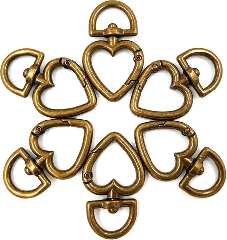 YIXI-SBest 20Pcs 3/4 inch Heart Shape Swivel Buckles Heavy Duty Metal Push Gate Swivel Lobster Clasp Keychain Clip with D Rings Purse Making Accessories (Antique Brass) in Saudi Arabia
