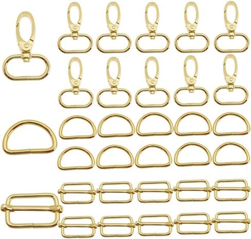 30 Pcs Gold Purse Bag Making Hardware Include 10 pcs Swivel Snap Hook with 10 pcs D Rings and 10 pcs Adjuster Slider Buckles for Handbag Pet Collar Keychain Lanyard (1 Inch) in Saudi Arabia
