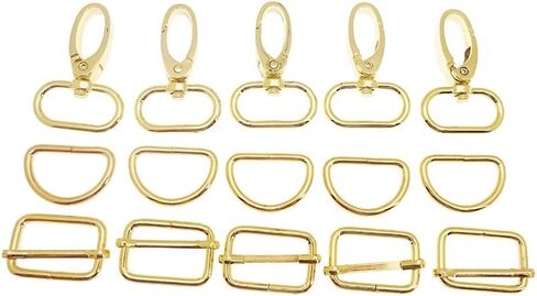 30 Pcs Gold Purse Bag Making Hardware Include 10 pcs Swivel Snap Hook with 10 pcs D Rings and 10 pcs Adjuster Slider Buckles for Handbag Pet Collar Keychain Lanyard (1 Inch) in Saudi Arabia