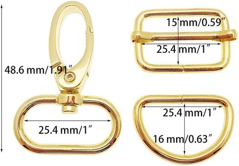 30 Pcs Gold Purse Bag Making Hardware Include 10 pcs Swivel Snap Hook with 10 pcs D Rings and 10 pcs Adjuster Slider Buckles for Handbag Pet Collar Keychain Lanyard (1 Inch) in Saudi Arabia