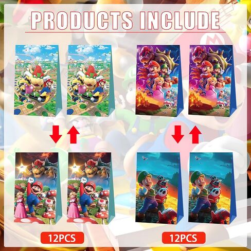 24 Packs Mario Party Gift Bags, Mario Gift Bags Party Supplies for Kids Party, Mario Birthday Decoration Gift Bags Well for Girls or Boys in Saudi Arabia