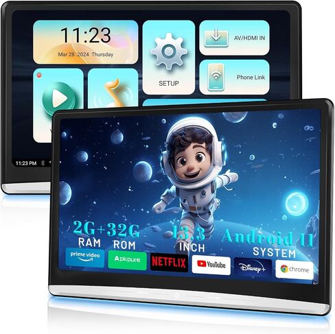 13.3 Inch 2G+32G Android 11 Car Headrest Video Player,Rear Seat Car TV with 4K IPS Touch Screen Monitor,Car Headrest Screen Support Phone Wireless Connection Mirror Link, HDMI in+Out/Bluetooth/FM/USB in Saudi Arabia