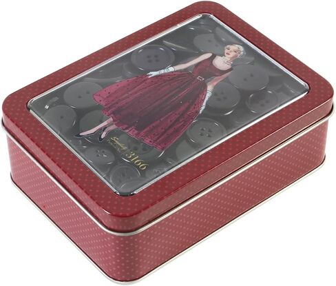 Simplicity Vintage 170001776 Retro Sewing Pattern Artwork Button Tin with Assorted Buttons, Burgundy Red in Saudi Arabia