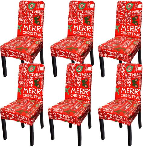 Blulu 6 Pieces Christmas Dining Room Chair Protector Seat Protector Slipcovers Stretch Removable Washable Printed Dining Chair Seat Covers for Kitchen Home Hotel in Saudi Arabia