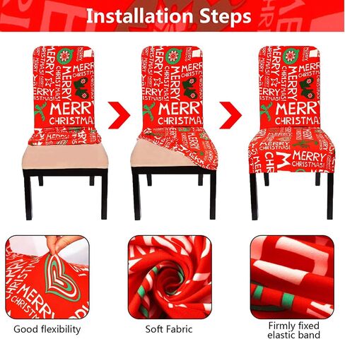 Blulu 6 Pieces Christmas Dining Room Chair Protector Seat Protector Slipcovers Stretch Removable Washable Printed Dining Chair Seat Covers for Kitchen Home Hotel in Saudi Arabia
