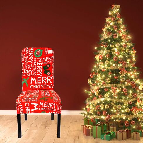 Blulu 6 Pieces Christmas Dining Room Chair Protector Seat Protector Slipcovers Stretch Removable Washable Printed Dining Chair Seat Covers for Kitchen Home Hotel in Saudi Arabia