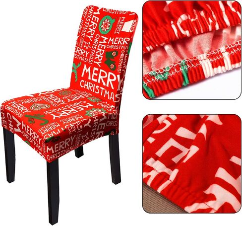 Blulu 6 Pieces Christmas Dining Room Chair Protector Seat Protector Slipcovers Stretch Removable Washable Printed Dining Chair Seat Covers for Kitchen Home Hotel in Saudi Arabia