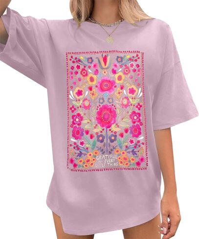 Wildflowers Shirt for Women Oversized Vintage Floral T Shirts Inspirational Graphic Tees Summer Casual Loose Beach Tops in Saudi Arabia